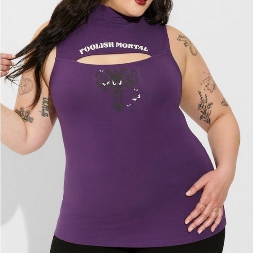 NWOT Women’s Torrid 3 Disney Haunted Mansion Foxy Mock Neck Cut Out Tank 22 24